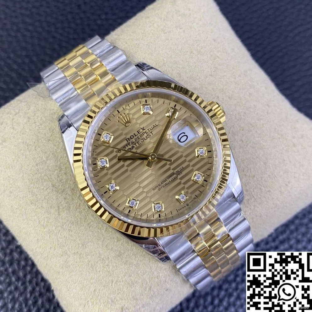 Two M126233 Diamond Rolex Datejust Tone Factory Motif Hourmarker Dial VS 36MM Silver 0920